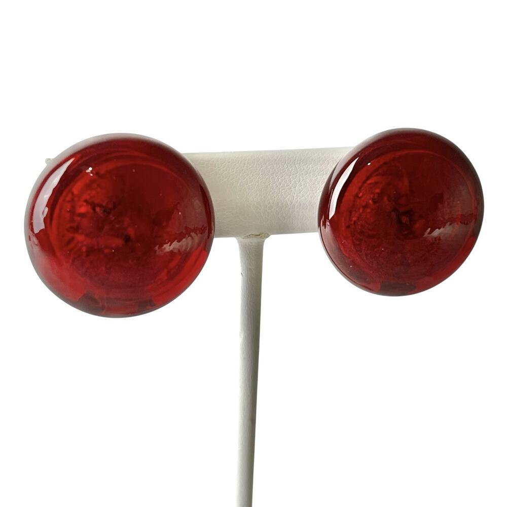 Vintage Red Foil Earrings Clip On Retro Glam Classic Chic Gold Tone Eclectic